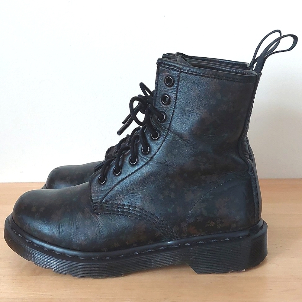 Dr. Martens 1460 W Floral Black Leather Boots